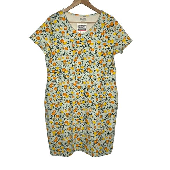 Duluth Trading Co NoGA Naturale Short Sleeve Dress Womens M Orange Print Pockets - Picture 2 of 12